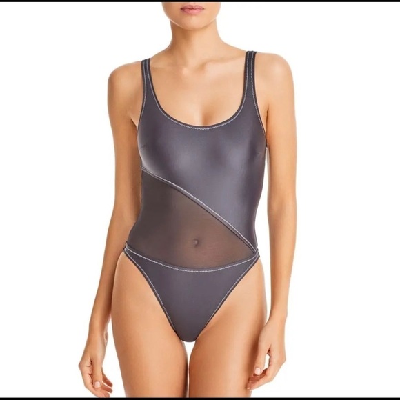 Solid & Striped Womens The Sybil One Piece Swimsuit Black Illusion Lined S mesh - Picture 1 of 7
